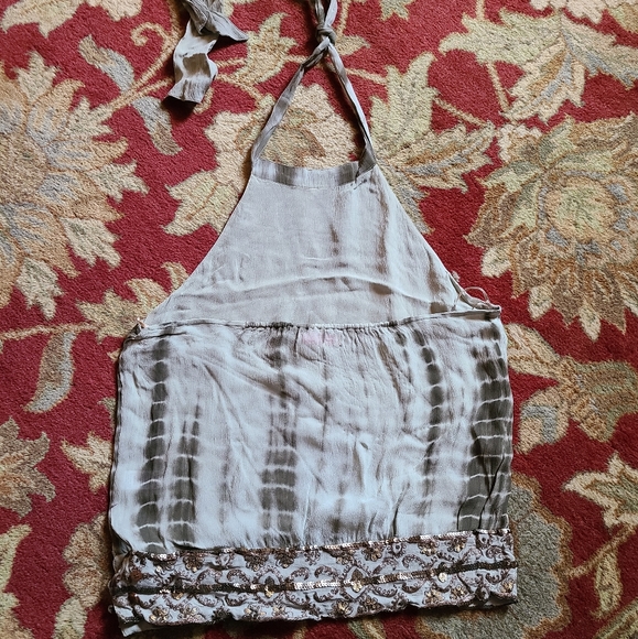 🍂Tie dye khaki bronze boho beaded halter top - Picture 2 of 9